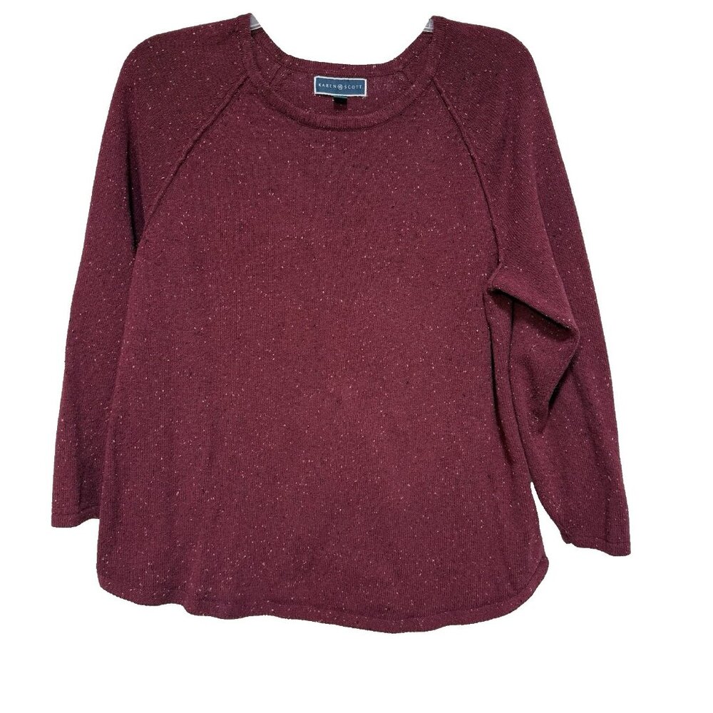Karen Scott Womens 1X Sweater Knit Pullover Speckled Red Long Sleeves lIghtweigt